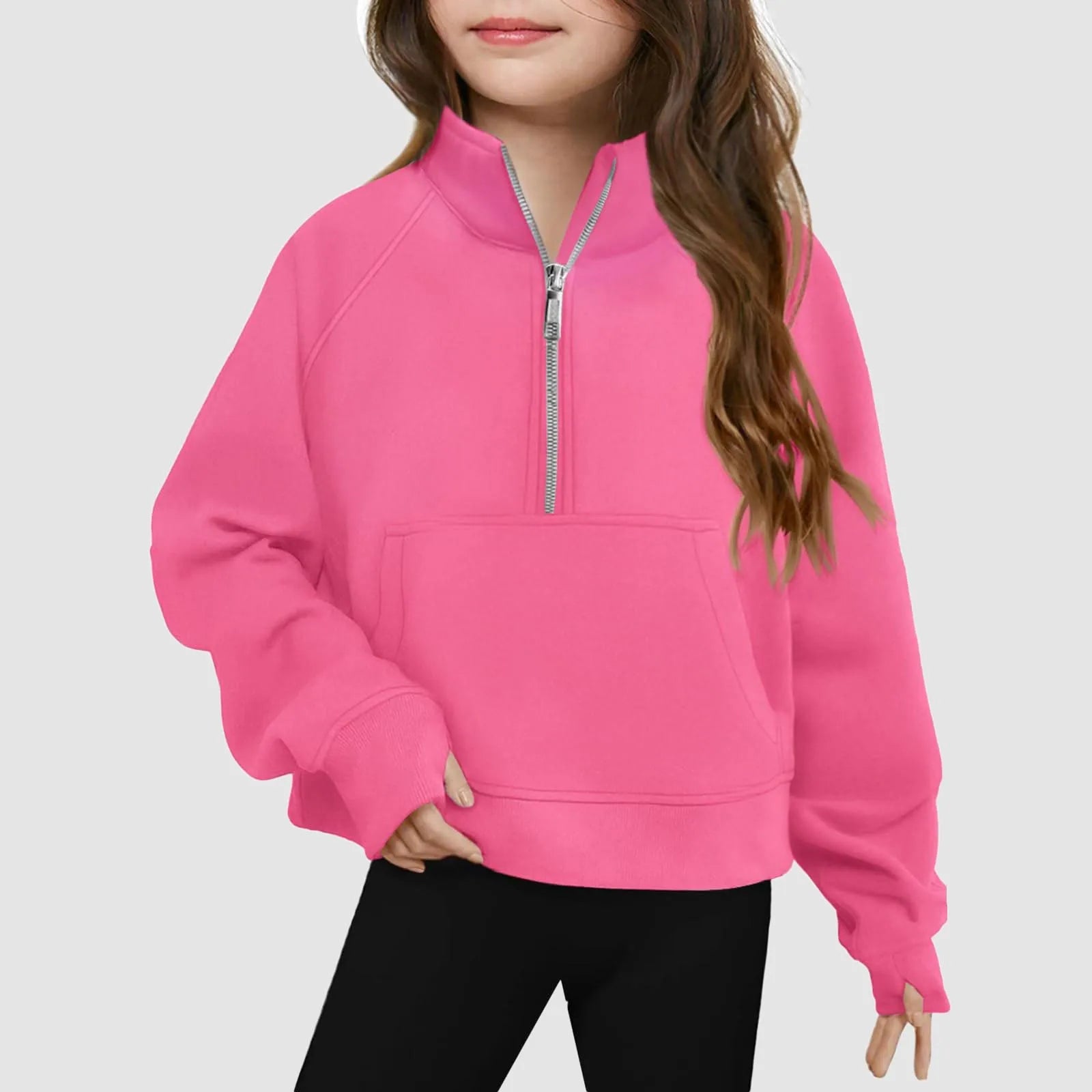 Moletom Infantil Feminino Meio Zíper Gola Alta – Esportivo Casual