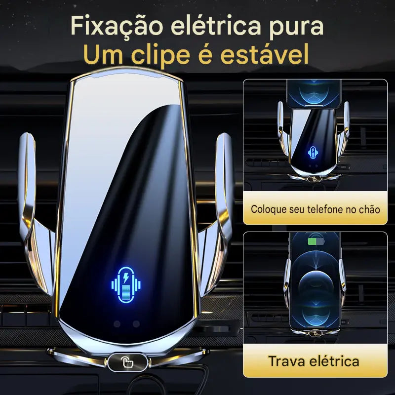 Suporte para Carro com Carregador Sem Fio e Sensor Triplo Inteligente - Fixação Magnética Automática