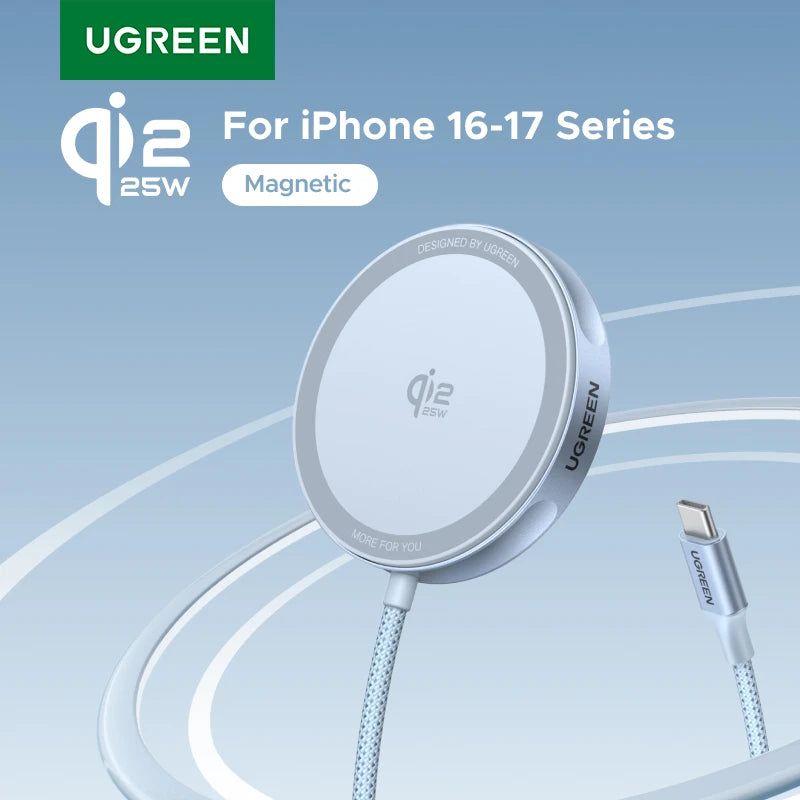 Carregador Sem Fio UGREEN Magflow Qi2 25W - MagSafe Certificado para iPhone 17/16 Pro Max