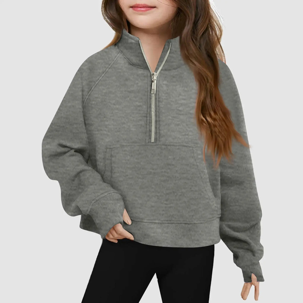 Moletom Infantil Feminino Meio Zíper Gola Alta – Esportivo Casual