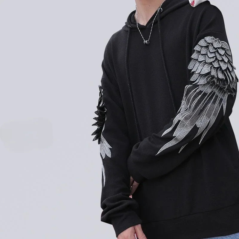 Moletom Masculino com Capuz Bordado Hip Hop Streetwear – Outono Inverno