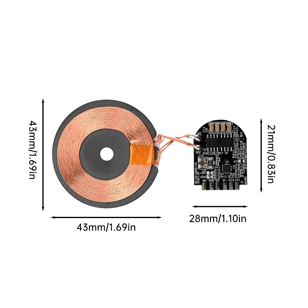 Módulo PCBA Carregador Sem Fio 15W - Placa Transmissora com Bobina de Alta Potência