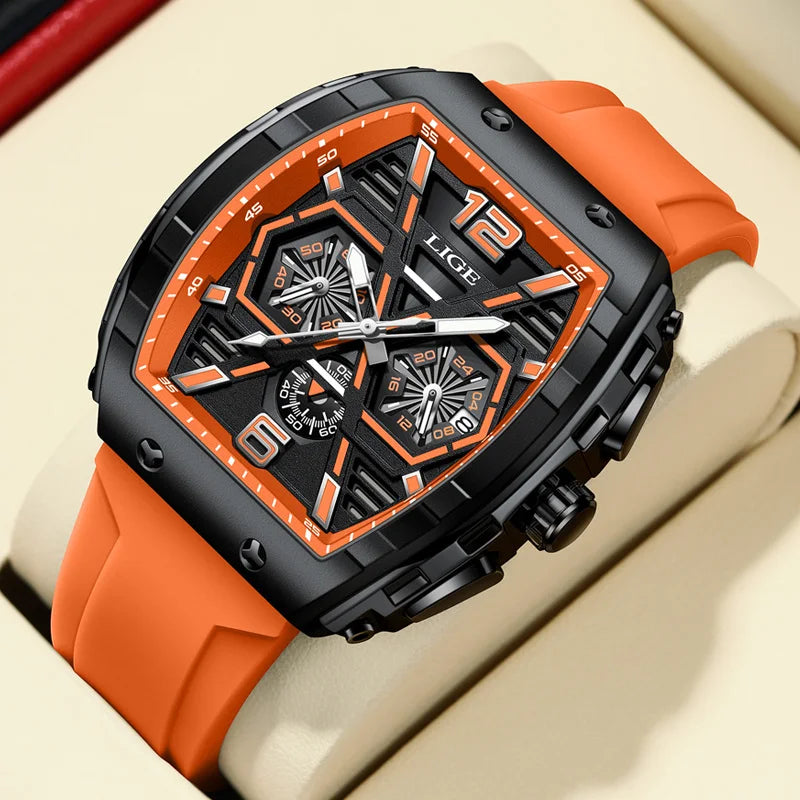 Relógio Masculino LIGE Esportivo - Quartzo Resistente à Água 5ATM Cronógrafo Luminoso Silicone