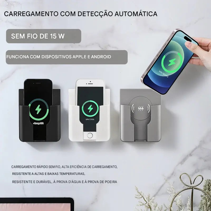Carregador Sem Fio de Parede Embutido 15W - Painel Qi Universal 110-220V para iPhone e Android