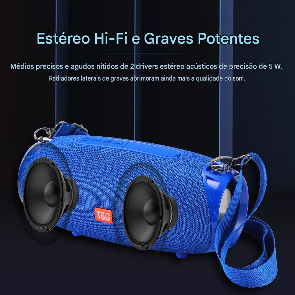 Caixa de Som Bluetooth 5.3 Portátil T&G TG534 10W - FM, TF Card, AUX, USB | À Prova D'Água