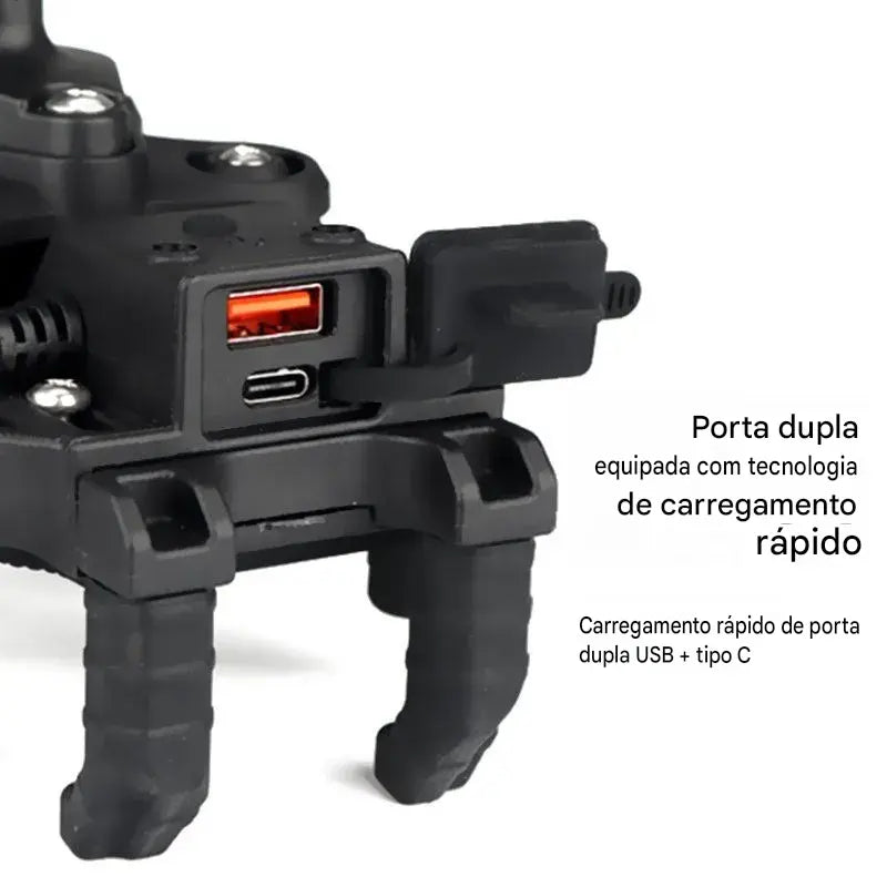 Suporte para Moto com Carregador Sem Fio e USB QC3.0 - Suporte de Guidão para Celular e GPS
