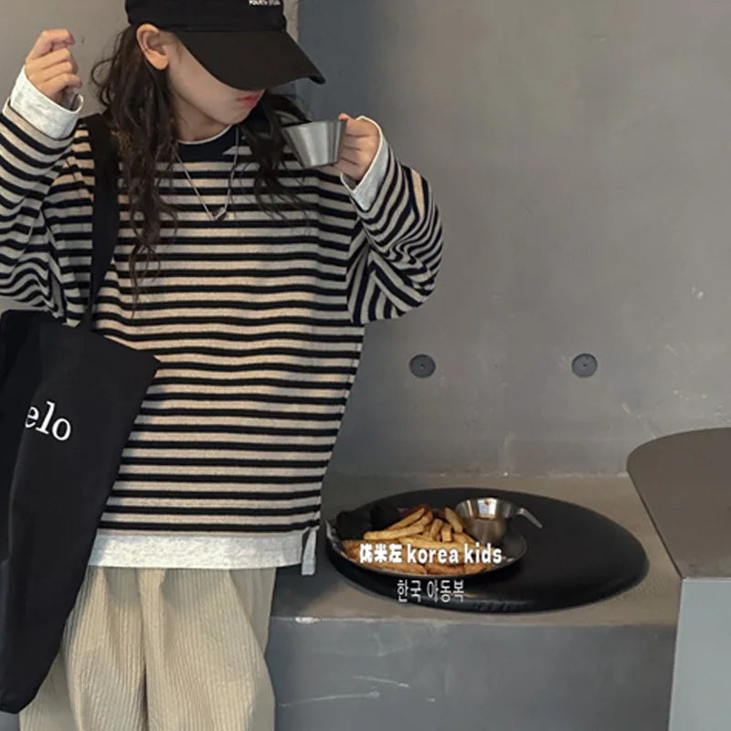 Moletom Infantil Feminino Listrado | Algodão | 5 ao 14 Anos | Preto | Primavera/Inverno