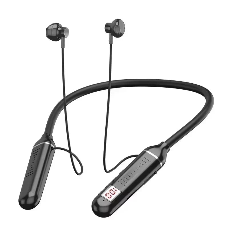 Fone Bluetooth 5.3 Neckband com Display LED - Estéreo Gamer À Prova d'Água com Microfone