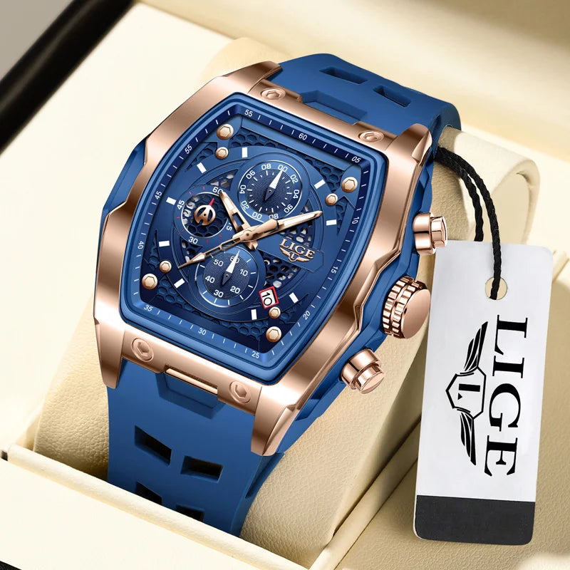 Relógio LIGE Silicone Sport Cronógrafo - Quartzo 3ATM Luminoso Data Automática