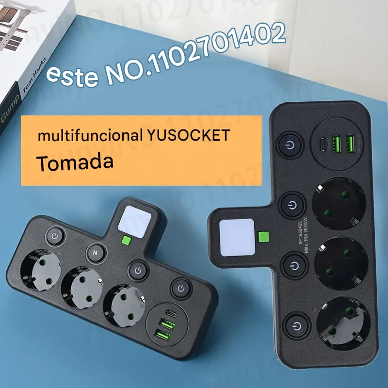 Tomada de Parede Multifuncional com Carregador Sem Fio - 3 Tomadas AC, 2 USB e Type-C