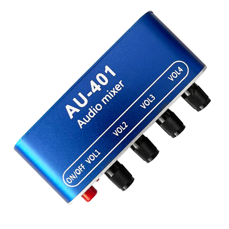 Mixer de Áudio Estéreo AU-401 - 4 Entradas 1 Saída DC 5V-12V DIY