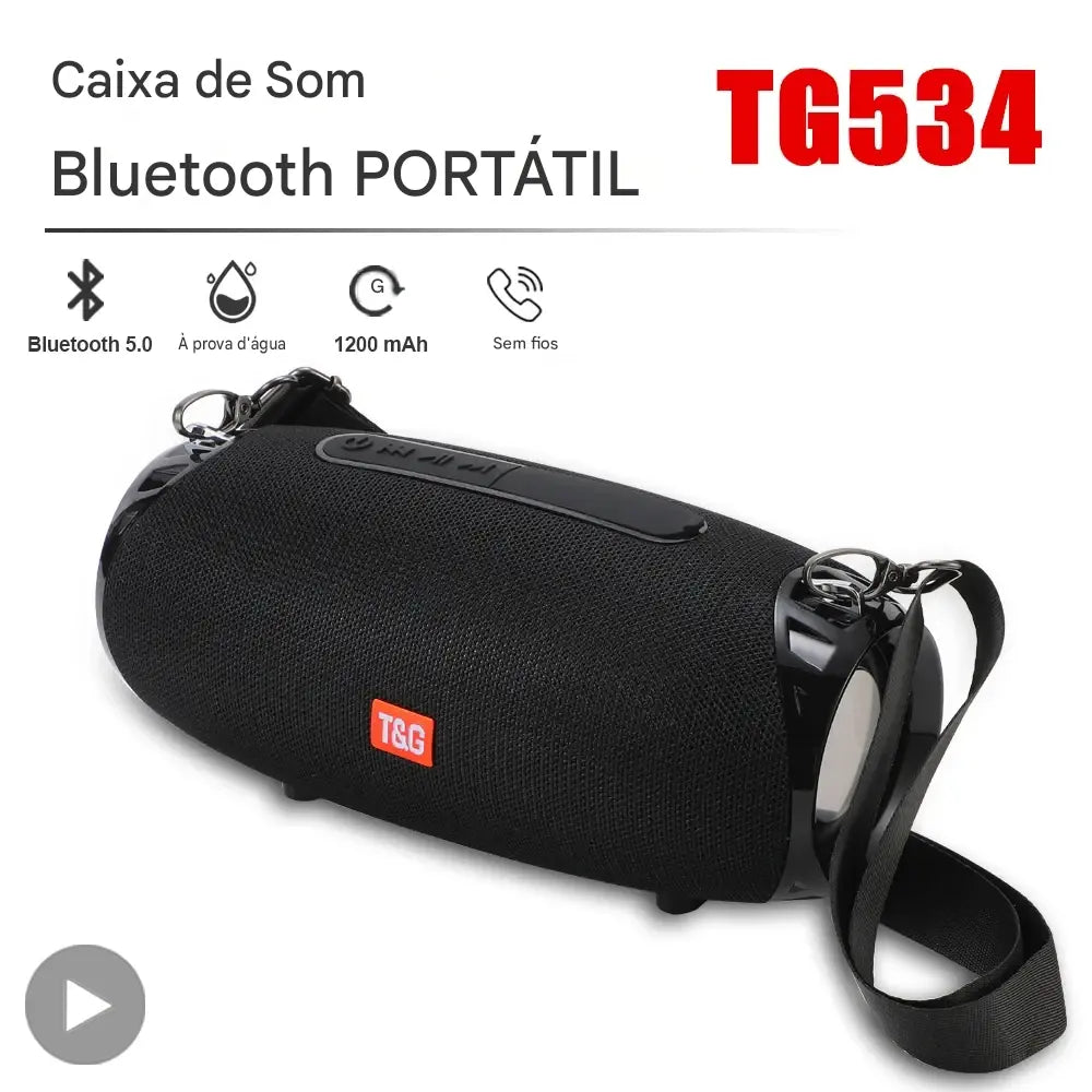 Caixa de Som Bluetooth 5.3 Portátil T&G TG534 10W - FM, TF Card, AUX, USB | À Prova D'Água