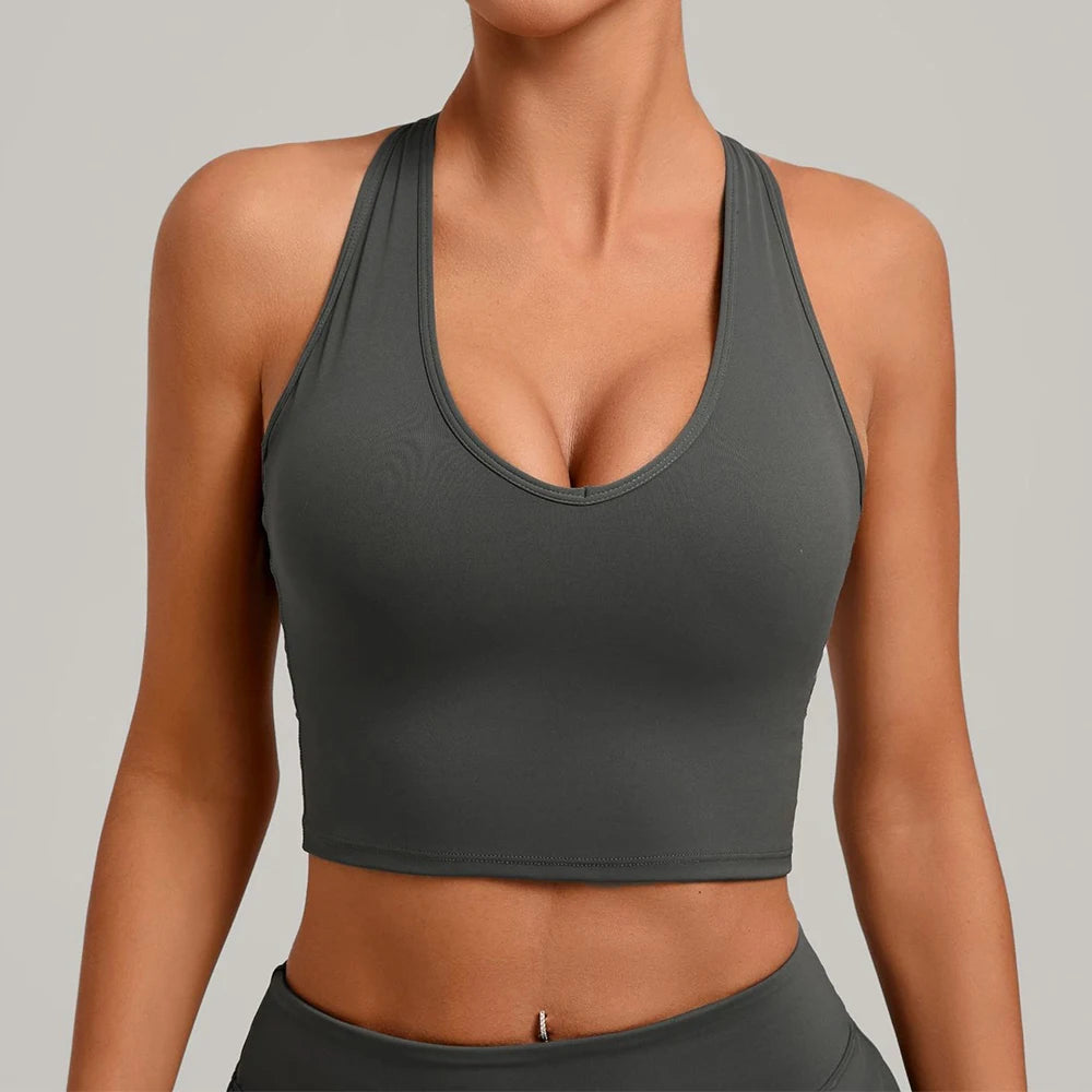 Top Esportivo Feminino Push-Up Costas Abertas – Yoga Academia Fitness