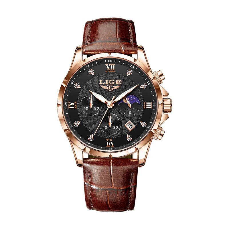 Relógio Feminino LIGE Quartzo Elegante | Diamante | Couro | Calendário | 6 Cores