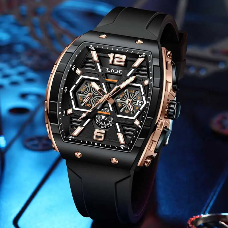 Relógio Masculino LIGE Esportivo - Quartzo Resistente à Água 5ATM Cronógrafo Luminoso Silicone