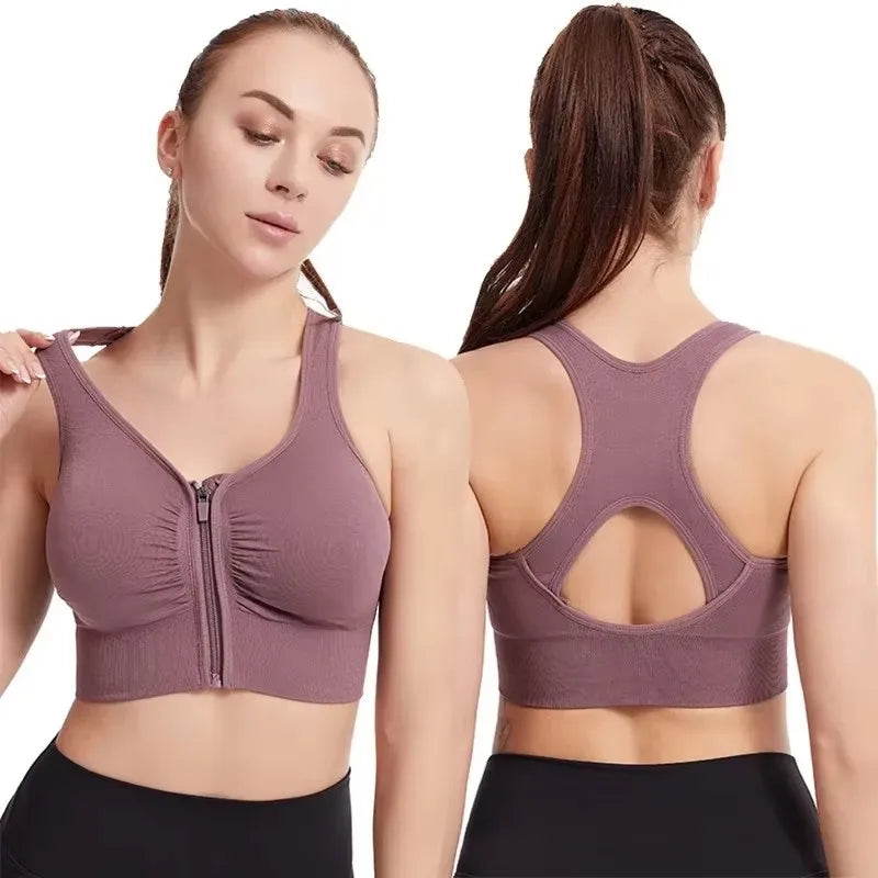 Top Esportivo Feminino com Zíper Frontal – Sutiã Yoga Academia Fitness