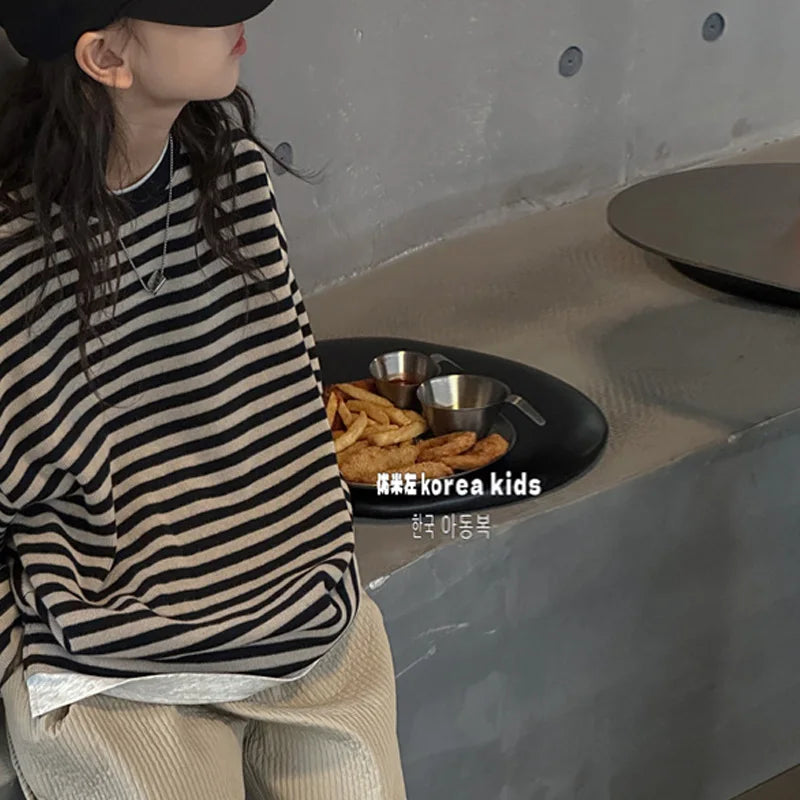 Moletom Infantil Feminino Listrado | Algodão | 5 ao 14 Anos | Preto | Primavera/Inverno