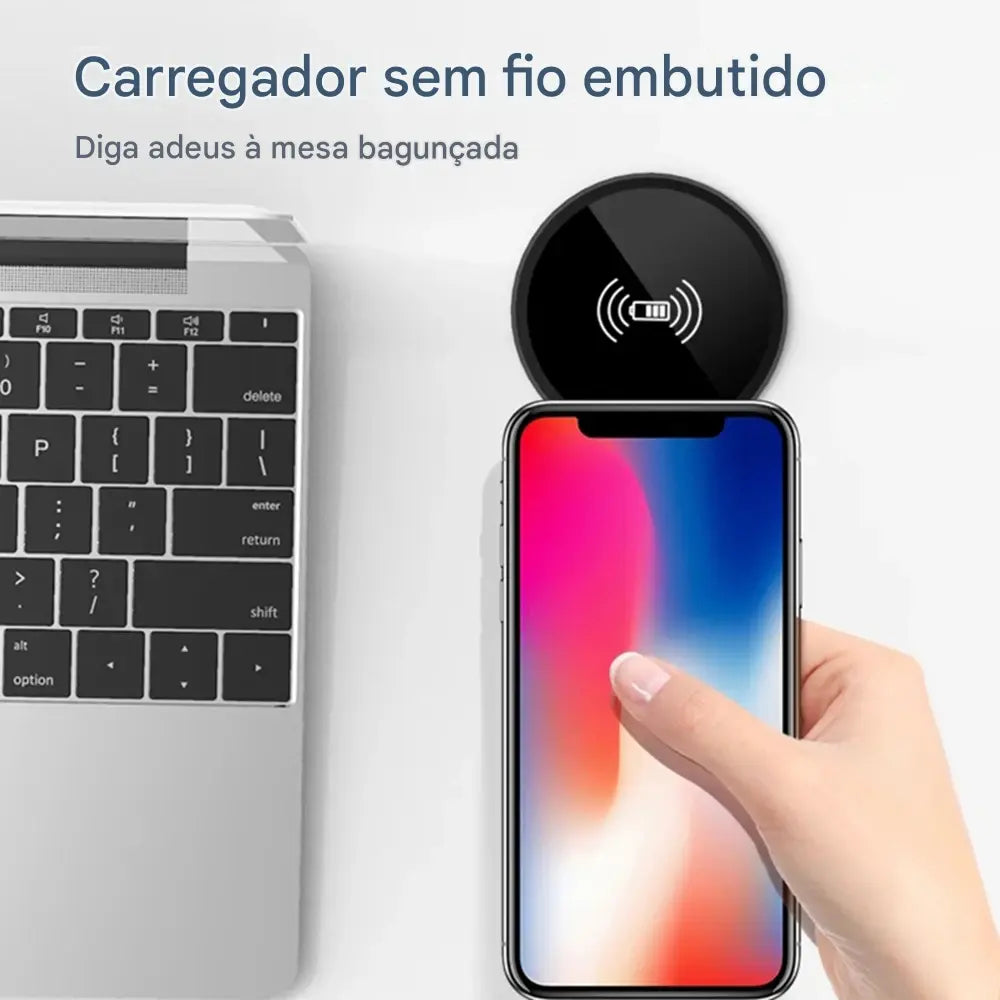 Carregador Sem Fio Embutido para Mesa 100W - USB-C Carregamento Rápido QC 3.0 Instalação Fixa