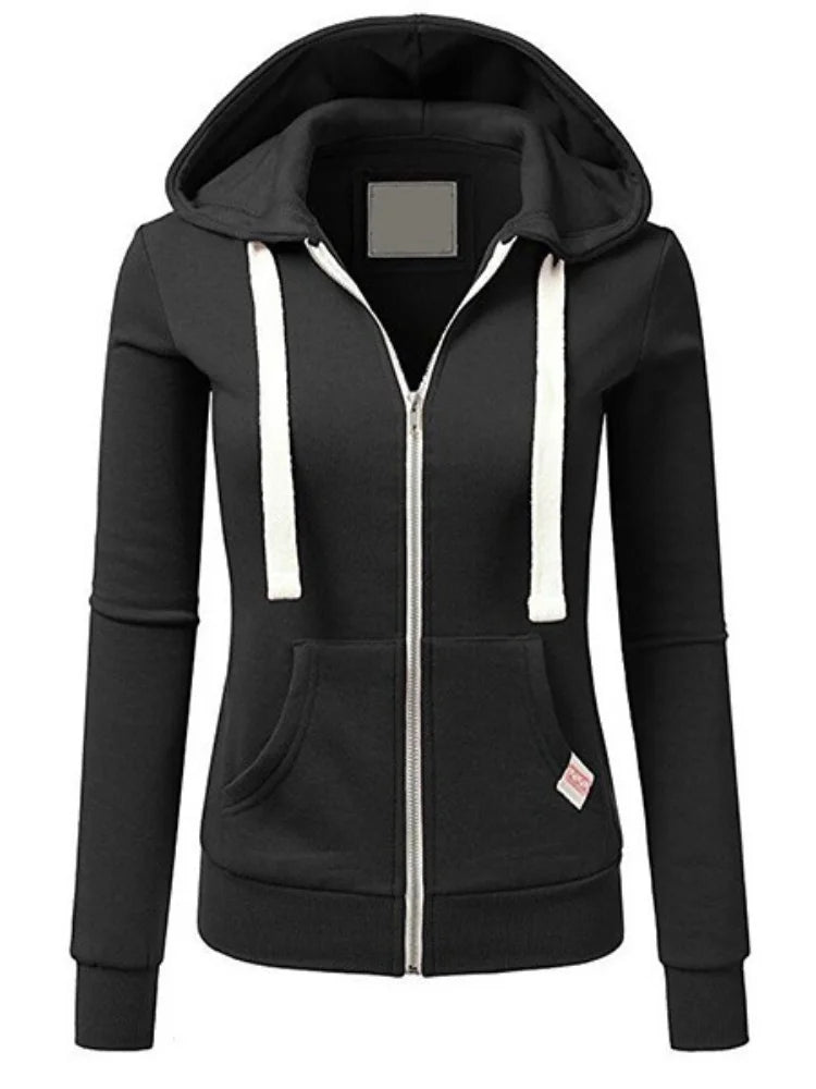 Moletom Feminino com Capuz e Zíper – Streetwear Casual Outono Inverno