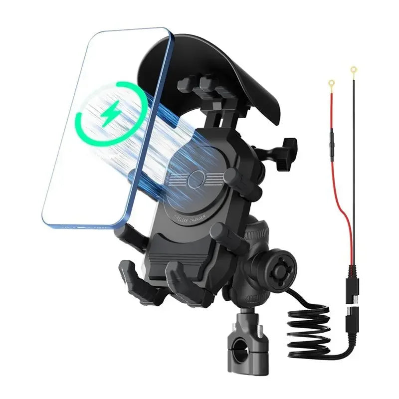 Suporte para Moto com Carregador Sem Fio e USB QC3.0 - Suporte de Guidão para Celular e GPS