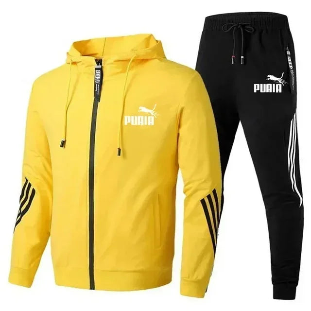 Conjunto Masculino Moletom 2 Peças - Jaqueta Zíper e Calça Outono Inverno Casual Esportivo