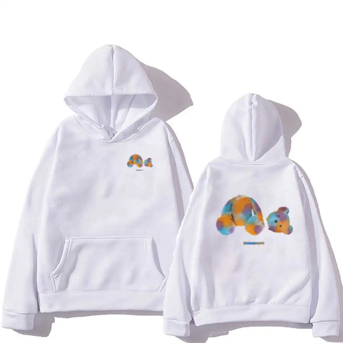 Moletom Masculino Hip-Hop com Capuz – Estampa Urso Colorido Outono Inverno