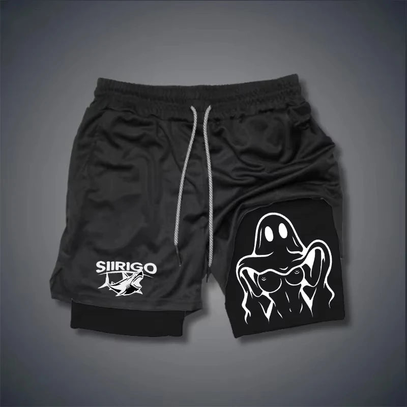 Shorts Masculino Dupla Camada Fitness - Secagem Rápida Respirável Corrida Academia Verão
