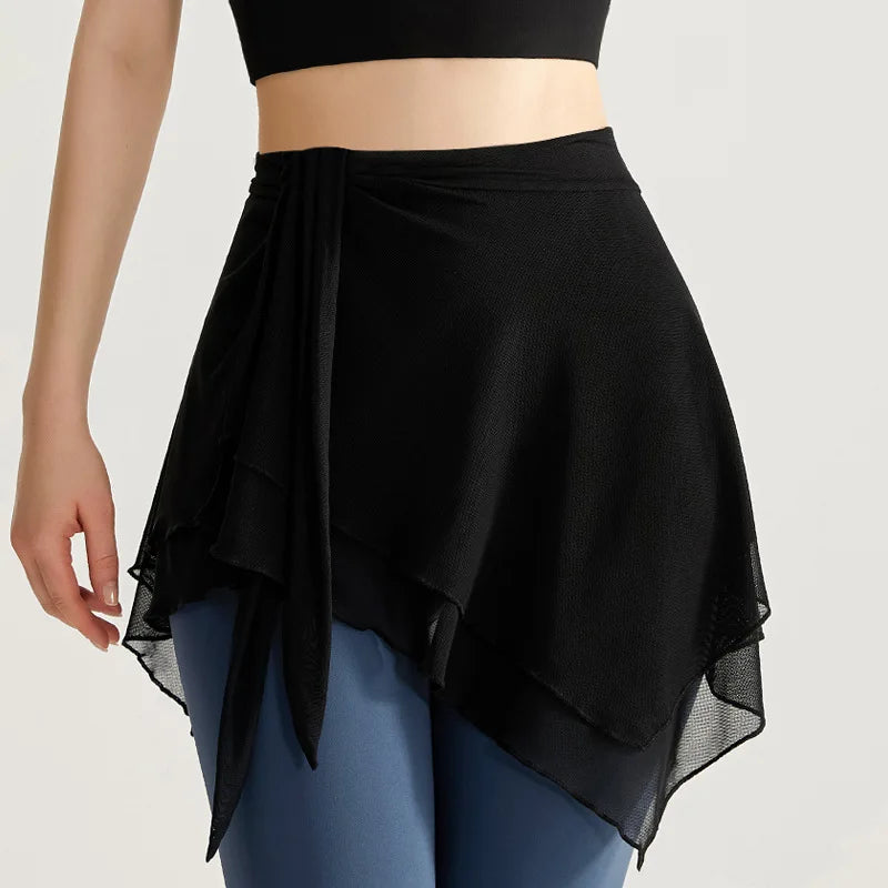 Saia Fitness Feminina Assimétrica com Mesh - Yoga e Dança