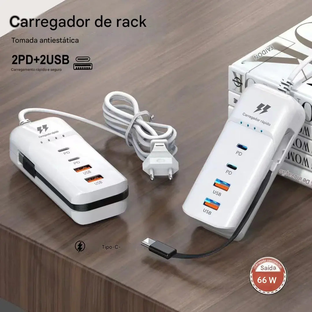 Carregador de Parede USB-C PD 15W - Multiportas Carregamento Rápido 2 USB-A + 2 USB-C