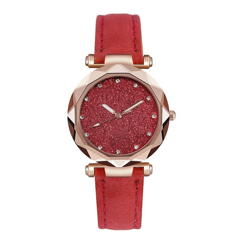 Relógio Feminino Starry Sky - Pulseira de Couro Strass Quartzo Casual