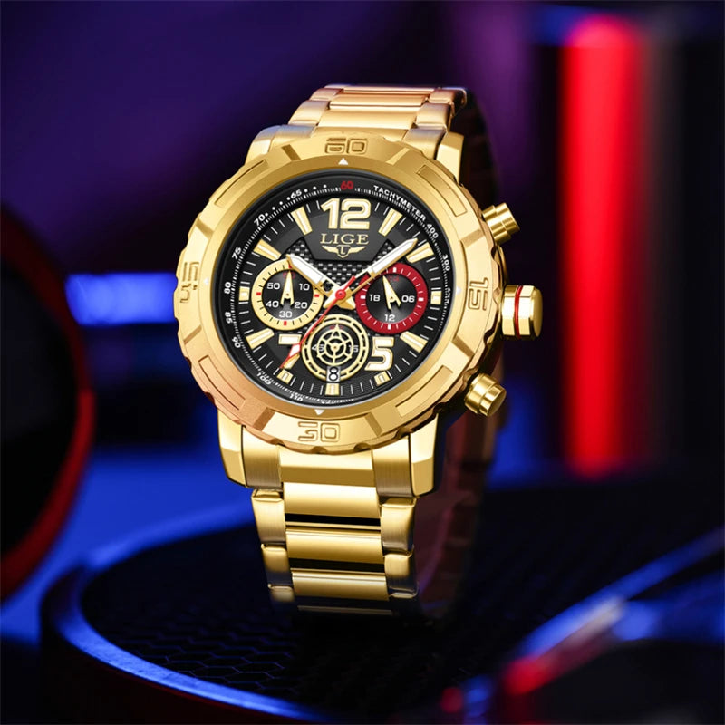 Relógio LIGE Sport Military Cronógrafo - Quartzo 5ATM Aço Inoxidável Luminoso
