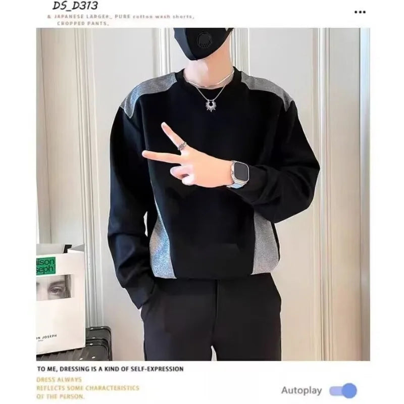 Moletom Masculino Gola Redonda Cor Sólida – Casual Outono Inverno