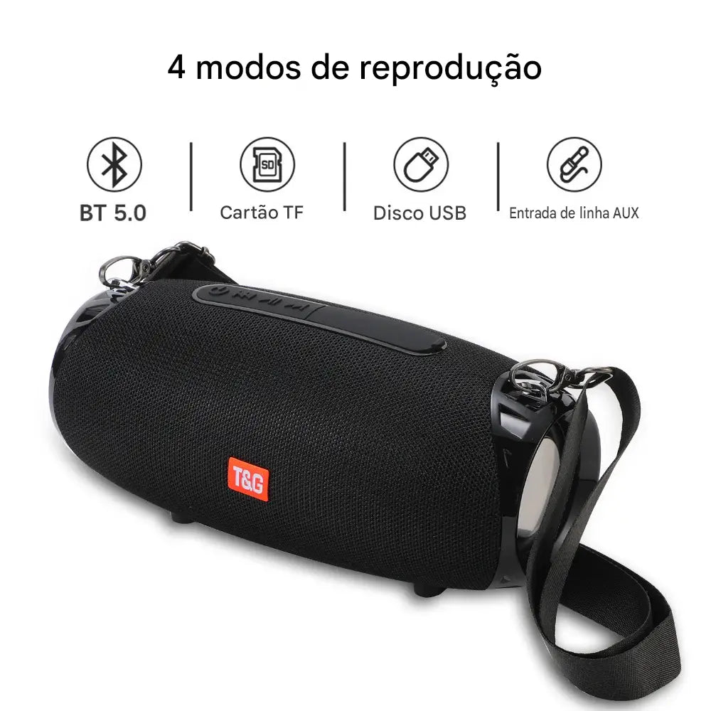 Caixa de Som Bluetooth 5.3 Portátil T&G TG534 10W - FM, TF Card, AUX, USB | À Prova D'Água