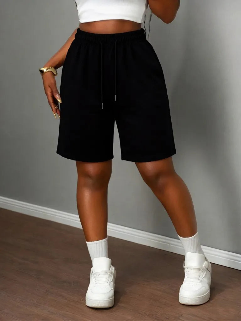 Shorts Feminino Esportivo Solto - Moletom Bolsos Cordão Corrida Academia Verão Casual