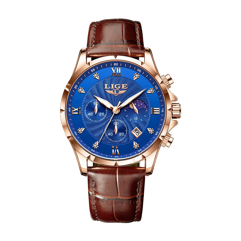 Relógio Feminino LIGE Quartzo Elegante | Diamante | Couro | Calendário | 6 Cores