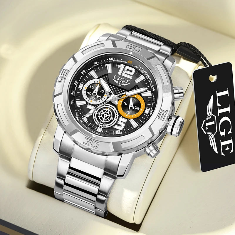 Relógio LIGE Sport Military Cronógrafo - Quartzo 5ATM Aço Inoxidável Luminoso