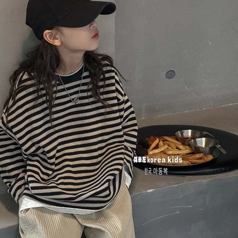 Moletom Infantil Feminino Listrado | Algodão | 5 ao 14 Anos | Preto | Primavera/Inverno
