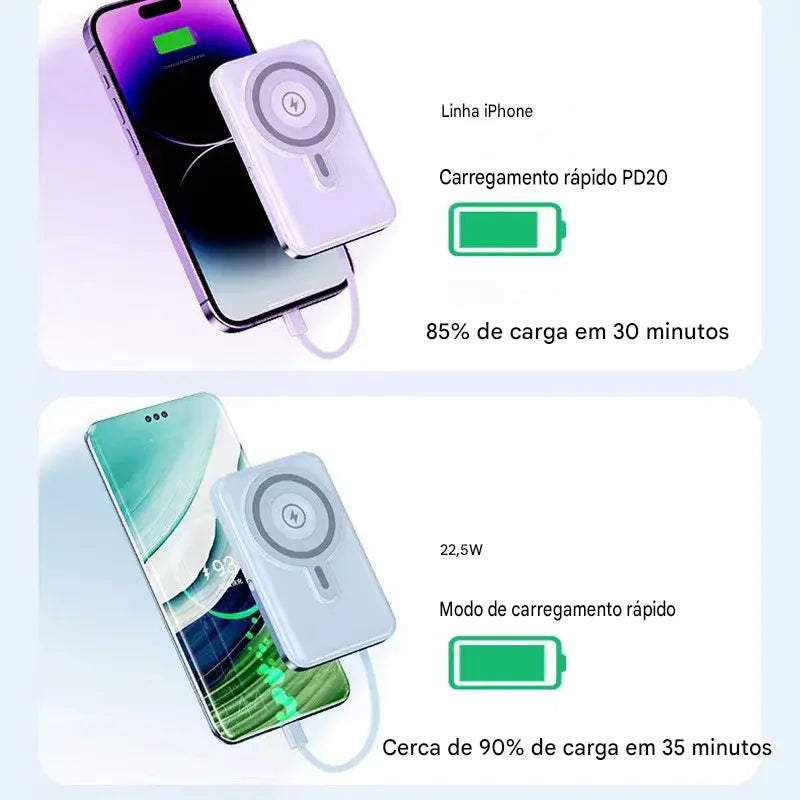 Power Bank Magnético 10000mAh 22.5W - Carregamento Sem Fio Rápido Portátil