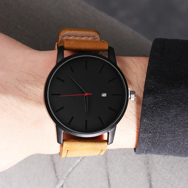 Relógio Masculino Casual - Quartzo Pulseira de Couro Calendário Completo