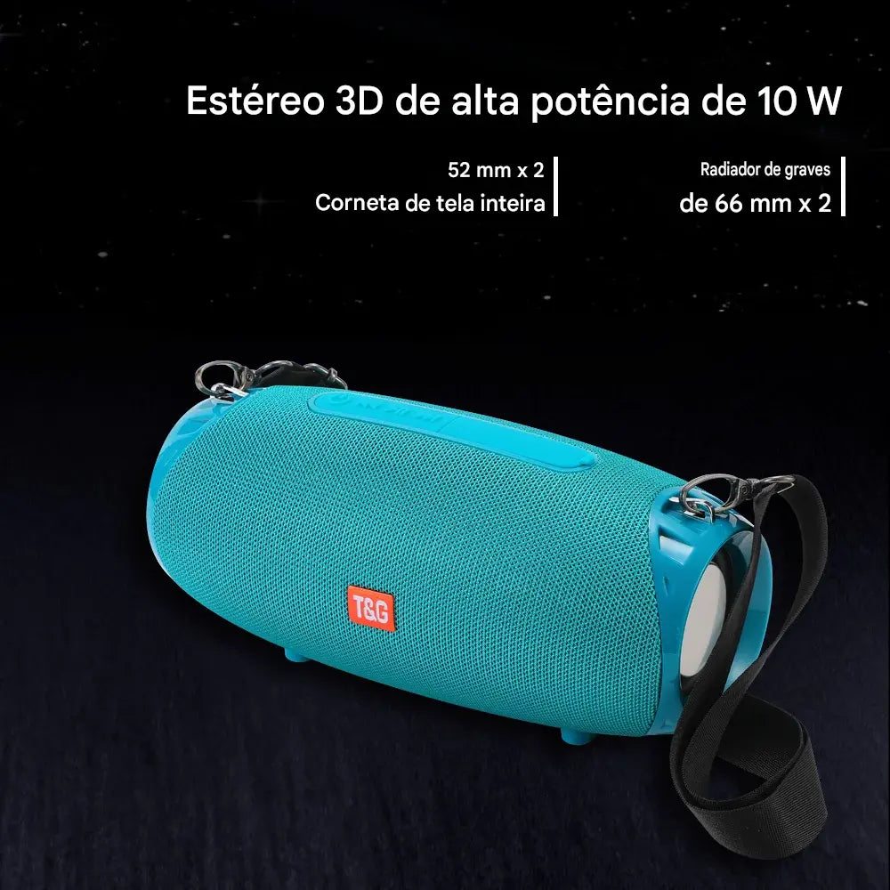 Caixa de Som Bluetooth 5.3 Portátil T&G TG534 10W - FM, TF Card, AUX, USB | À Prova D'Água