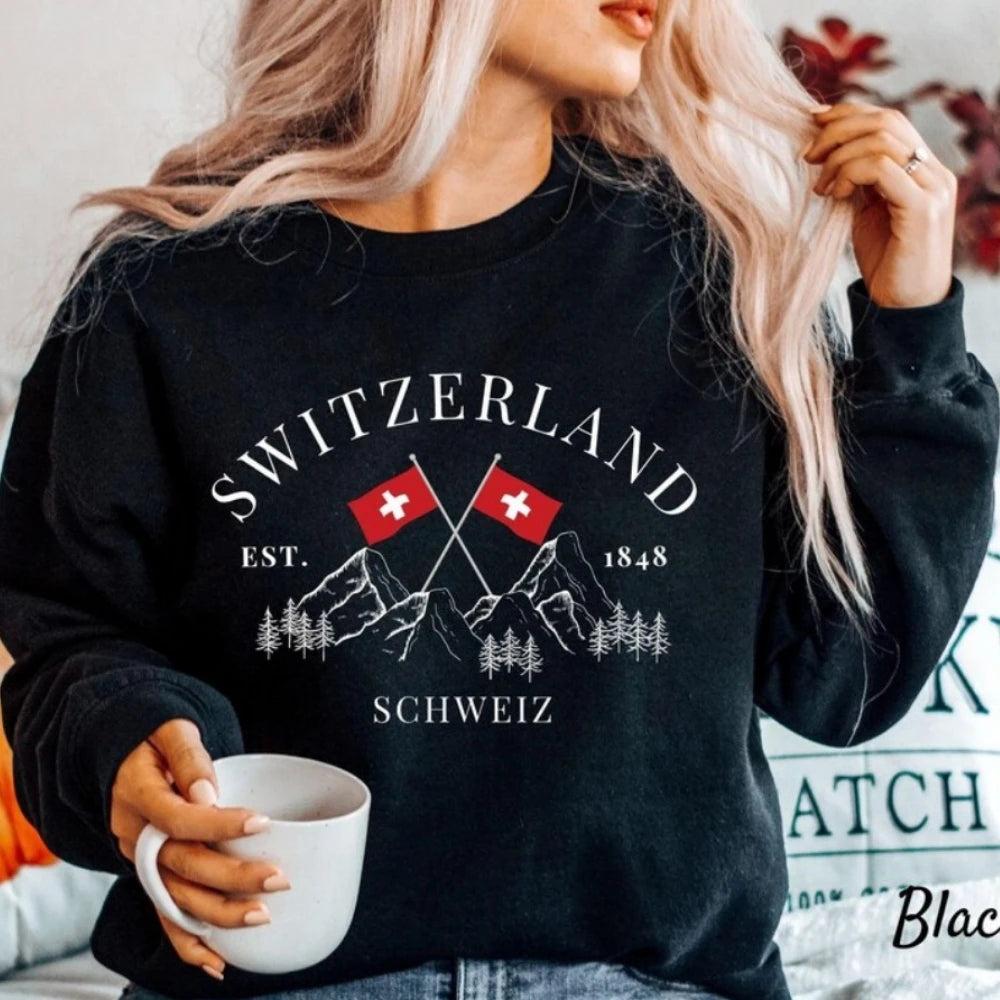 Moletom Estampa Bandeira Suíça | Streetwear Europeu | Unissex | Forro Interno | 4 Cores