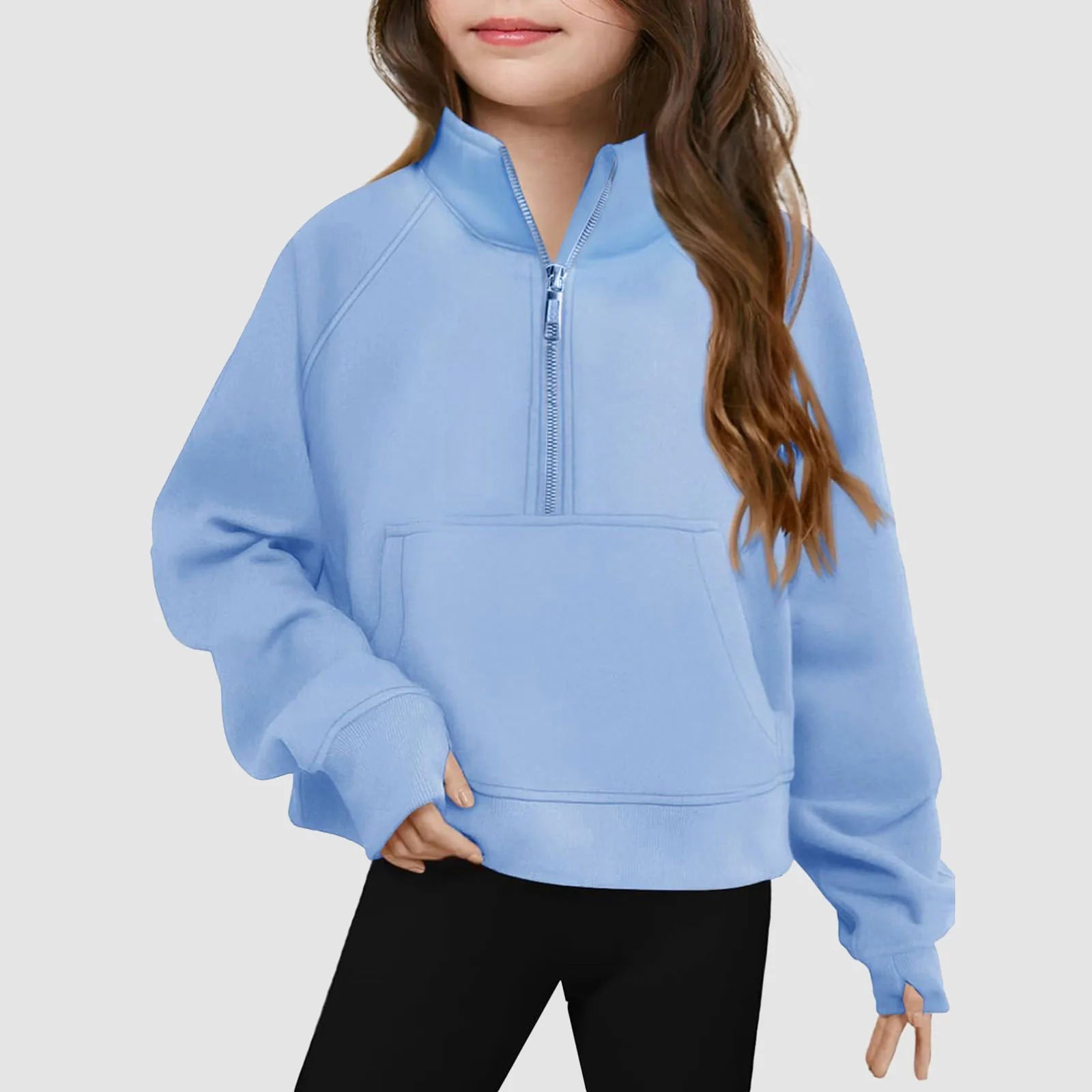 Moletom Infantil Feminino Meio Zíper Gola Alta – Esportivo Casual