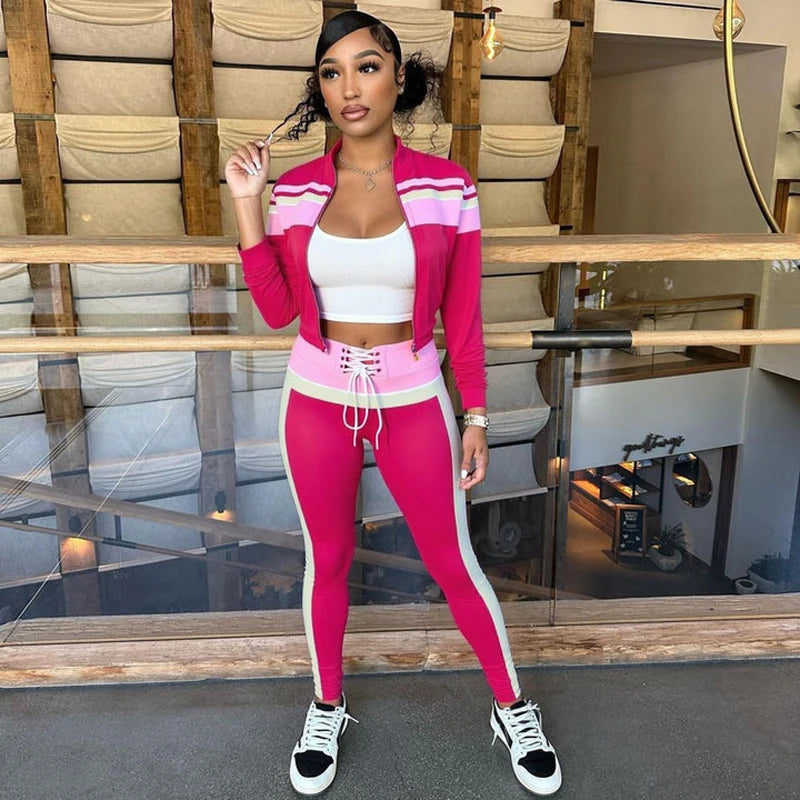 Conjunto Esportivo Feminino 2 Peças - Jaqueta com Zíper e Calça Fitness Academia