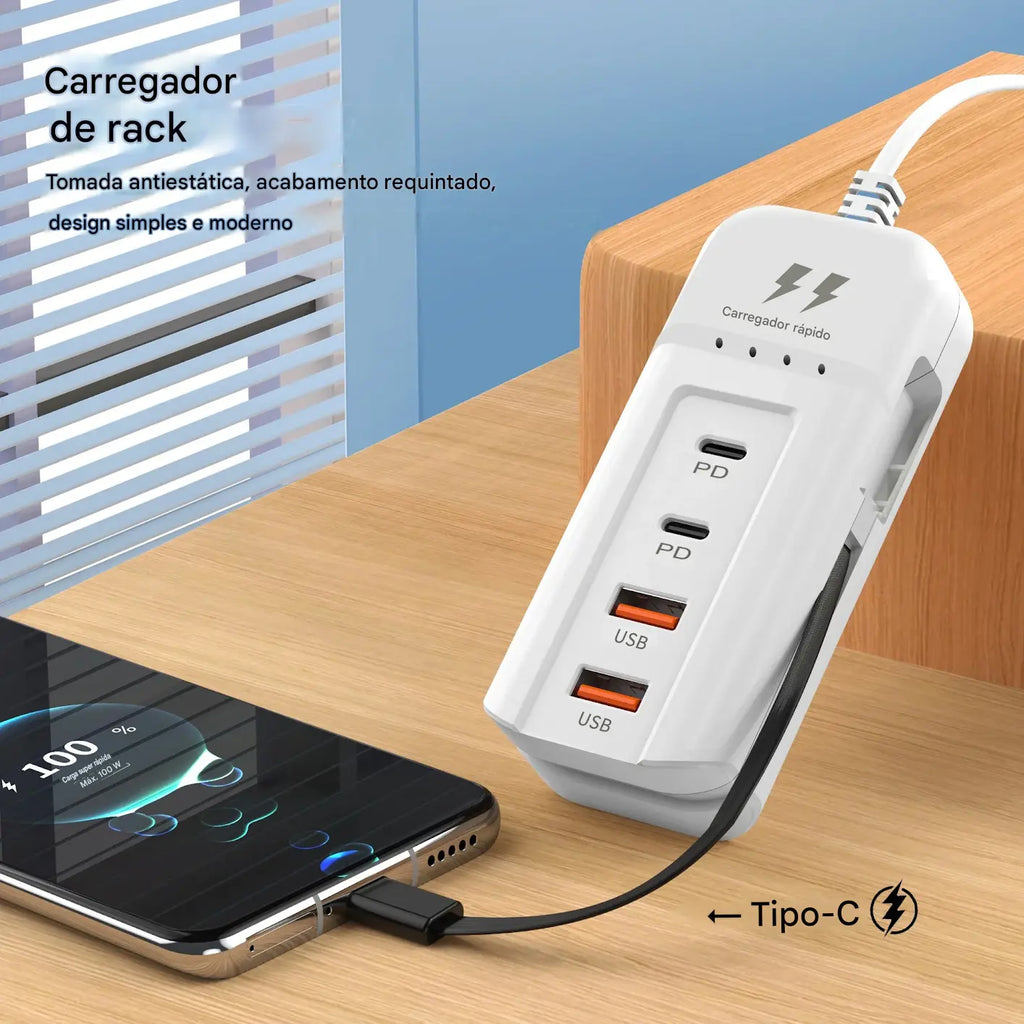 Carregador de Parede USB-C PD 15W - Multiportas Carregamento Rápido 2 USB-A + 2 USB-C