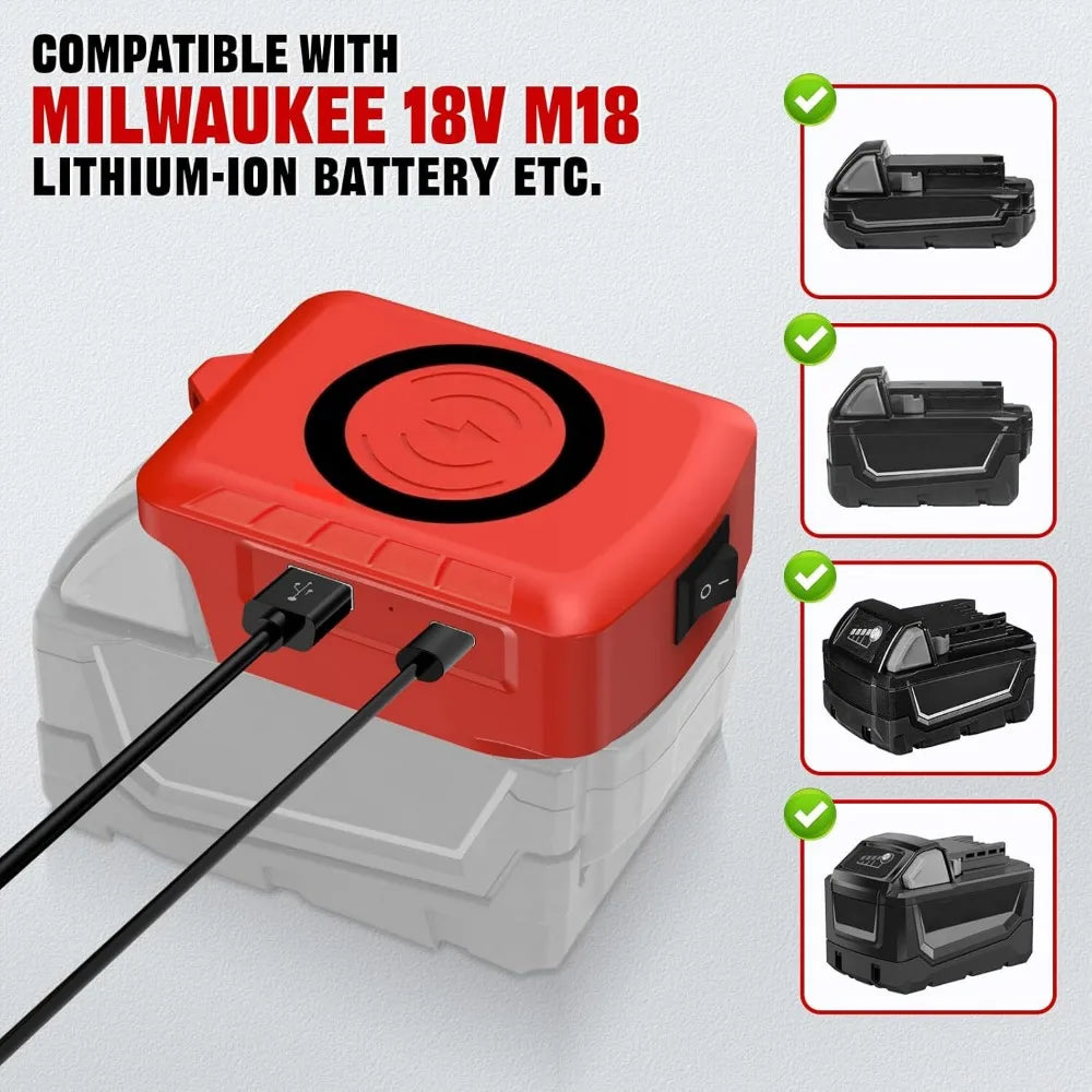 Adaptador USB para Baterias 18V Makita/Dewalt/Milwaukee - Power Bank Portátil com Type-C