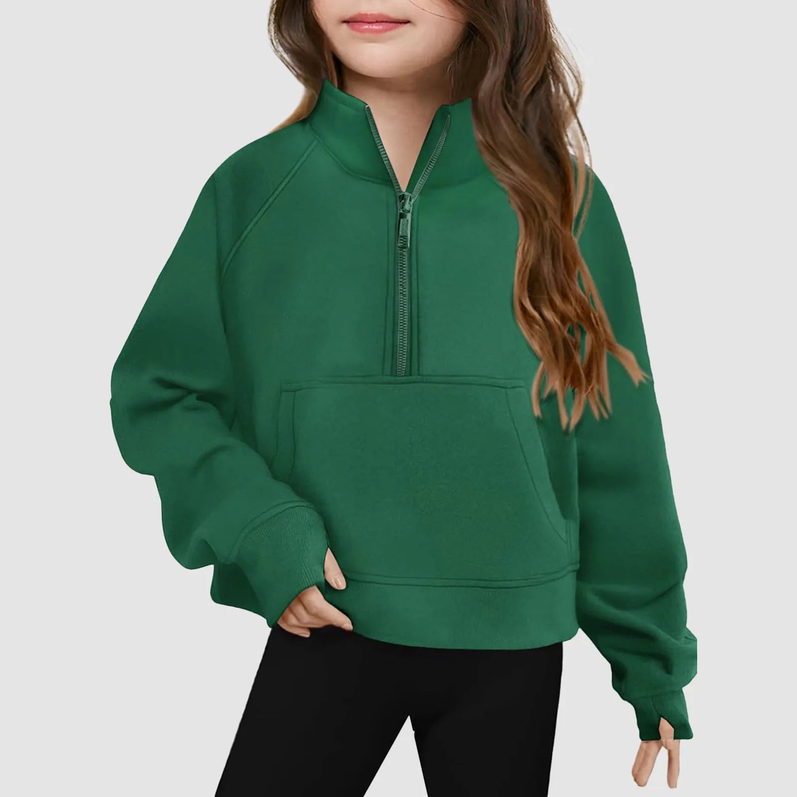 Moletom Infantil Feminino Meio Zíper Gola Alta – Esportivo Casual
