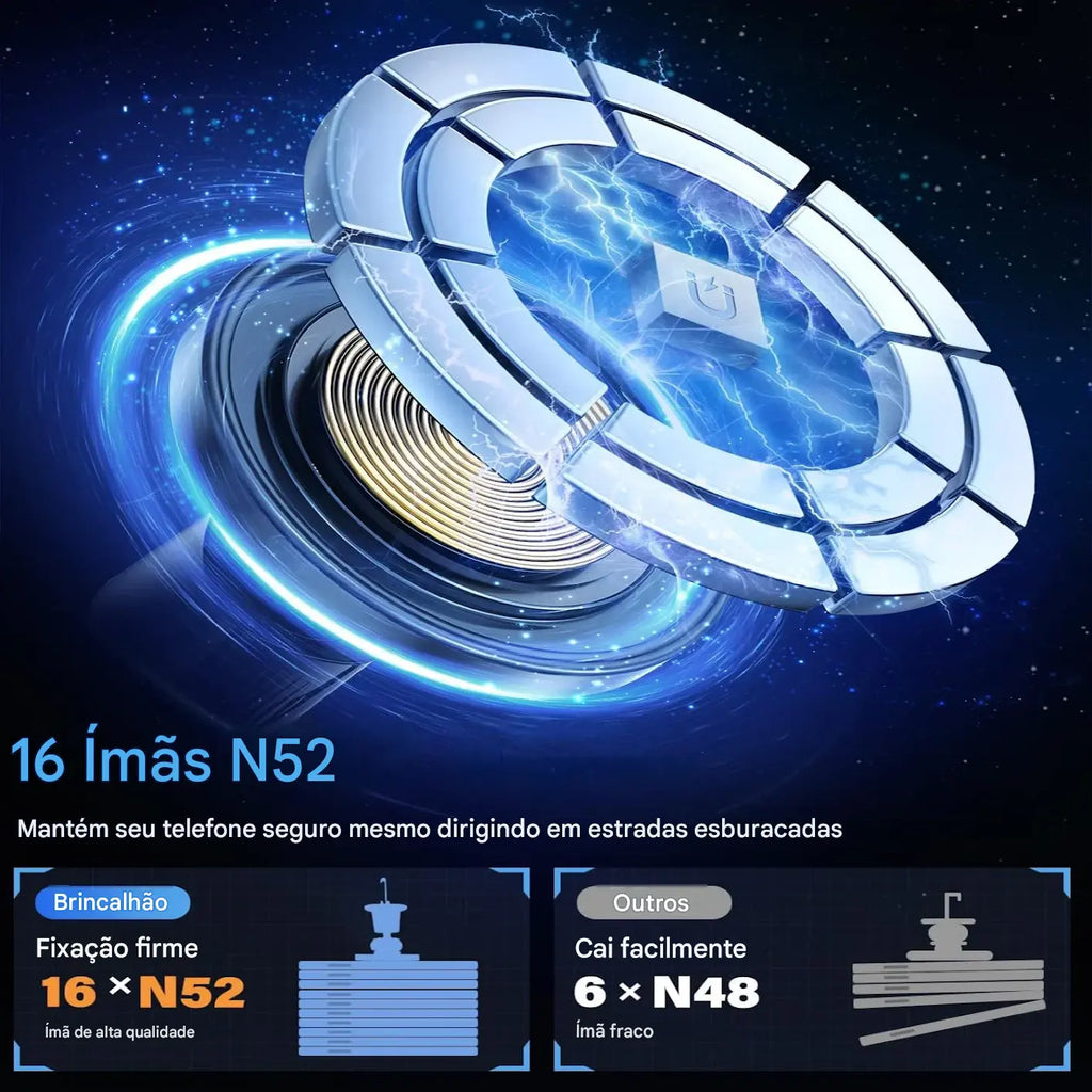 Suporte Magnético para Carro com Carregador Sem Fio 15W - Suporte de Ar Condicionado para iPhone