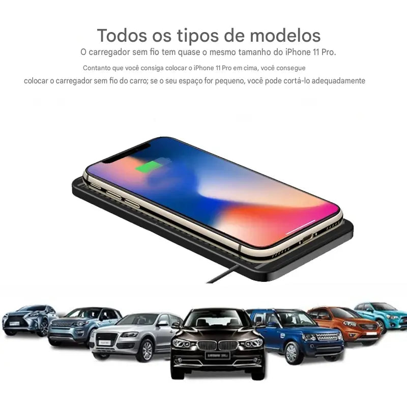 Carregador Veicular Wireless 15W Qi - Base Antiderrapante Carregamento Rápido