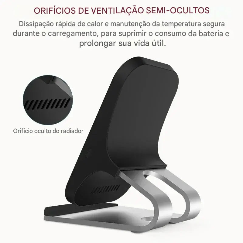 Suporte Carregador Wireless Qi 10W 7.5W 5W - Base de Carregamento Rápido 2 Bobinas Antiderrapante