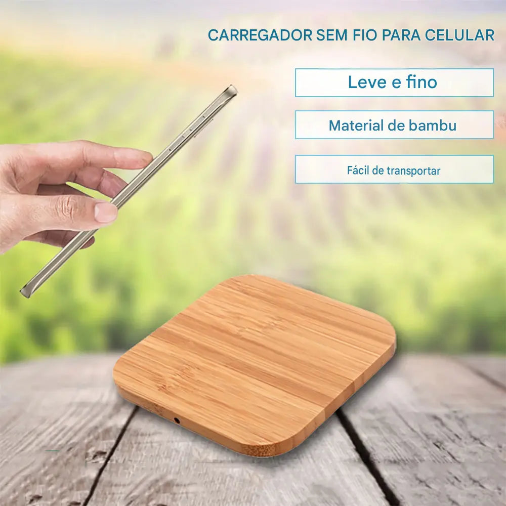 Carregador Sem Fio de Madeira 5W USB-C - Base de Carregamento Rápido para Celular